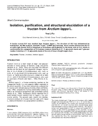 Isolation, Purification, and Structural Elucidation of a Fructan from Arctium Lappa L