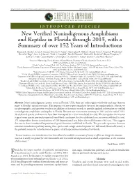 New Verified Nonindigenous Amphibians and Reptiles in Florida Through 2015, with a Summary of Over 152 Years of Introductions
