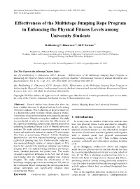 Effectiveness of the Multistage Jumping Rope Program in Enhancing the Physical Fitness Levels Among University Students