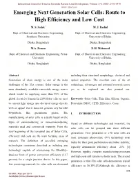 Emerging Next Generation Solar Cells: Route to High Efficiency and Low Cost