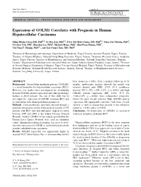 Expression of GOLM1 Correlates with Prognosis in Human Hepatocellular Carcinoma