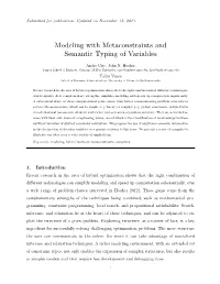 Modeling with Metaconstraints and Semantic Typing of Variables