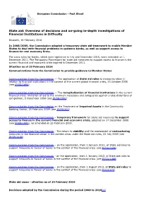 State Aid: Overview of Decisions and On-Going In-Depth Investigations of Financial Institutions in Difficulty