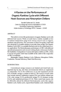 A Review on the Performance of Organic Rankine Cycle with Different Heat Sources and Absorption Chillers