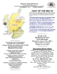 COST of the MALTS I Know Members Are Always Interested in the Cost of the Single Malts We Taste