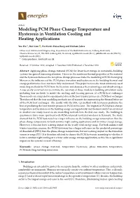 Modeling PCM Phase Change Temperature and Hysteresis in Ventilation Cooling and Heating Applications