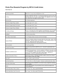 Perks Plus Rewards Program by WFCU Credit Union Merchant List