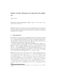 Some Recent Advances in Microlocal Analy- Sis