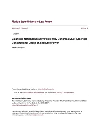 Balancing National Security Policy: Why Congress Must Assert Its Constitutional Check on Executive Power