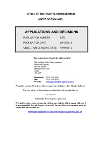 Office of the Traffic Commissioner (West of England) Applications And