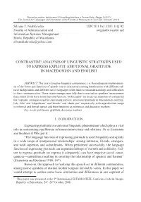Contrastive Analysis of Linguistic Strategies Used to Express Explicit, Emotional Gratitude in Macedonian and English