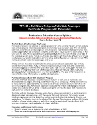 TEC-57 – Full Stack Ruby-On-Rails Web Developer Certificate Program with Externship