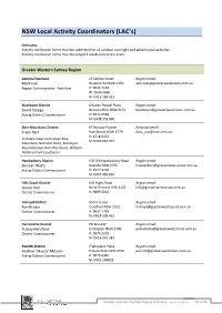 NSW Local Activity Coordinators (LAC's)