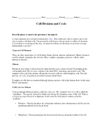 Cell Division and Cycle