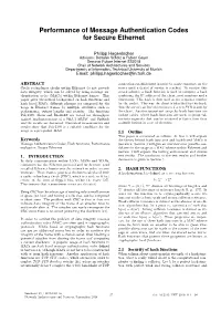 Performance of Message Authentication Codes for Secure Ethernet