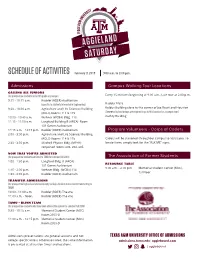 Schedule of Activities Aggieland Saturday