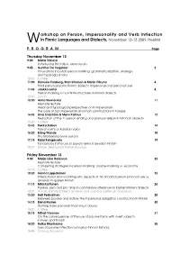 Orkshop on Person, Impersonality and Verb Inflection in Finnic Languages