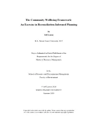 The Community Wellbeing Framework: an Exercise in Reconciliation-Informed Planning
