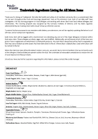 Tradewinds Ingredients Listing for All Menu Items