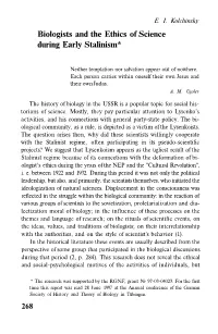 Biologists and the Ethics of Science During Early Stalinism*