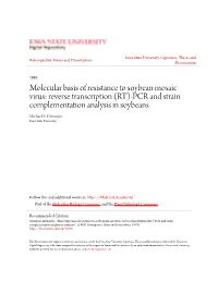 Molecular Basis of Resistance to Soybean Mosaic Virus: Reverse Transcription (RT)-PCR and Strain Complementation Analysis in Soybeans Michael E