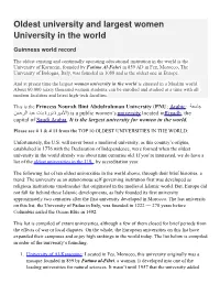 Oldest University and Largest Women University in the World