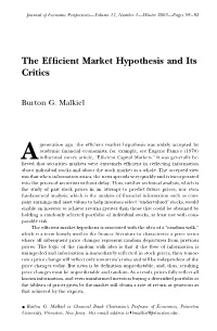 The Efficient Market Hypothesis and Its Critics