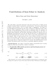 Contributions of Issai Schur to Analysis