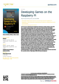 Developing Games on the Raspberry Pi App Programming with Lua and LÖVE