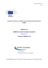Final Opinion on Additives Used in Tobacco Products