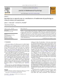 Introduction to Special Issue on Contributions of Mathematical Psychology to Clinical Science and Assessment
