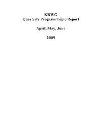 KRWG Quarterly Program Topic Report April, May, June
