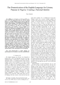 The Domestication of the English Language for Literary Purpose in Nigeria: Creating a National Identity