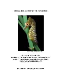 Hippocampus Zosterae) As Threatened Or Endangered Under the Endangered Species Act