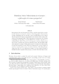 Mentalism Versus Behaviourism in Economics: a Philosophy-Of-Science