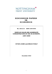 Surplus-Value and Aggregate Concentration in the Uk Economy, 1987-2009