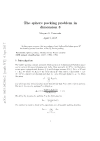 The Sphere Packing Problem in Dimension 8 Arxiv:1603.04246V2