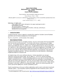 Agnes Scott College Mathematics 314 - Modern Geometries Spring 2014 Course Outline (Syllabus)