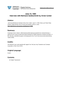 June 15, 1993 Interview with Bertrand Goldschmidt by Avner Cohen