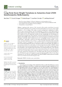 Long-Term Snow Height Variations in Antarctica from GNSS Interferometric Reﬂectometry
