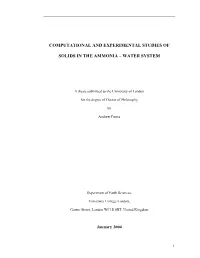 Computational and Experimental Studies of Solids in the Ammonia