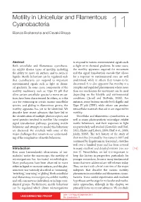 Motility in Unicellular and Filamentous Cyanobacteria 11 Bianca Brahamsha and Devaki Bhaya