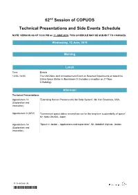 Technical Presentations and Side Events Schedule