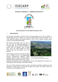 Technical Workshop 6 – Msunduzi Municipality