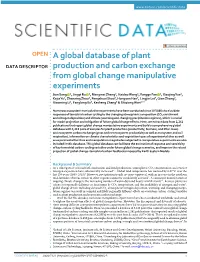 A Global Database of Plant Production and Carbon Exchange from Global Change Manipulative Experiments