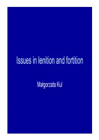 Issues in Lenition and Fortition