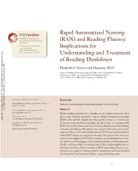 Rapid Automatized Naming (RAN) and Reading Fluency: Implications for Understanding and Treatment of Reading Disabilities