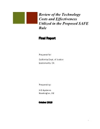 Report: Review of the Technology Costs and Effectiveness Utilized In