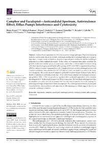 Camphor and Eucalyptol—Anticandidal Spectrum, Antivirulence Effect, Efﬂux Pumps Interference and Cytotoxicity