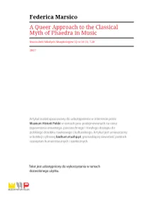 Federica Marsico a Queer Approach to the Classical Myth of Phaedra in Music